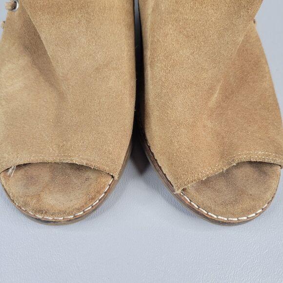Lucky Brand Jaevin Suede Leather Side Zip Lace Peep Toe Wedge Heel Bootie 8.5 - Picture 12 of 12